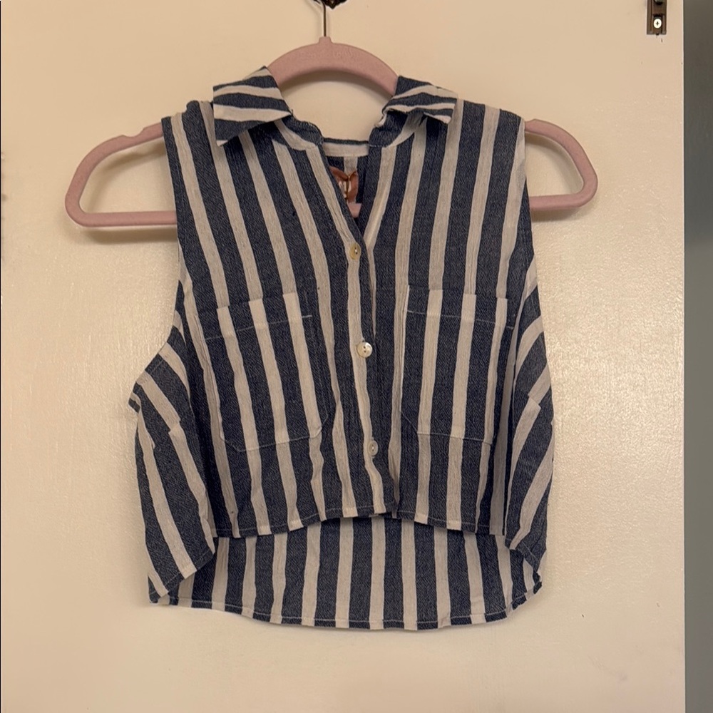 Show Me Your MuMu Blue and White Crop Top and matching shorts with Bold Stripes
